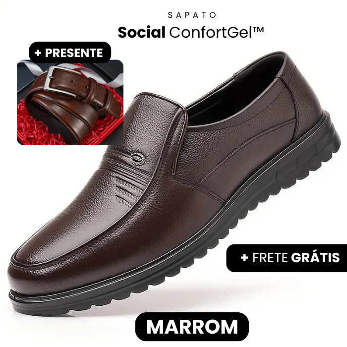 Sapato Social ConfortGel™ - Tecnologia Palmilha em Gel + 1 Cinto Exclusivo de Presente 🎁