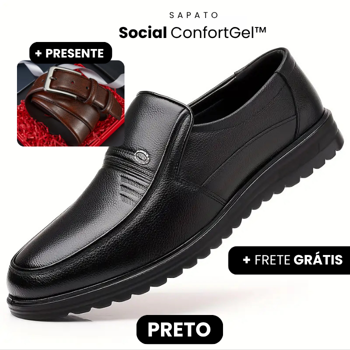 Sapato Social ConfortGel™ - Tecnologia Palmilha em Gel + 1 Cinto Exclusivo de Presente 🎁