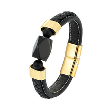 Pulseira Elegante Onix em Couro e Aço Inoxidável